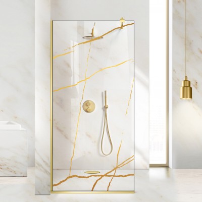 Paravan dus walk-in Aqua Roy &amp;reg; Gold, model Marble auriu, sticla 8 mm clara, securizata, anticalcar, 140x195 cm foto