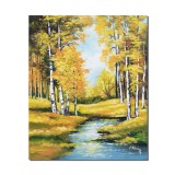 Tablou pictat manual, Peisaj din natura cu mesteceni, 60x50cm ulei pe panza, gata de expus pe perete