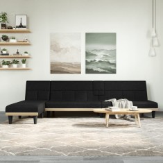 Canapea extensibilă &icirc;n formă de L negru 255x140x70 cm textil
