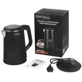Fierbator electric cu control al temperaturii, afișaj LED, capacitate 1.6 litri,1500W, carcasa satinata, negru, Kraft