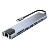 Hub USB-C 8 in 1 cu HDMI 4K, USB 3.0, cititor SD/TF, retea Ethernet Gigabit, incarcare rapida PD 87W, compatibil Windows/macOS, design compact