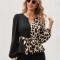 Bluza eleganta duo Negru Animal print, cu cordon in talie