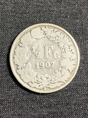 Moneda 1/2 franci 1907 Elveția argint foto
