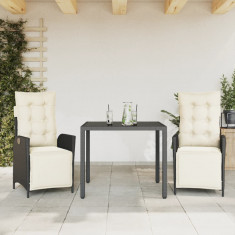 Set mobilier de gradina cu perne, 3 piese, negru, poliratan