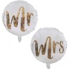 Set 12 baloane din folie metalizata si din latex, flippy, model mr mrs, tema nunta, baloane party cu confetti, 45 cm, 30 cm, pai inclus, umflare cu ae