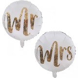 Set 12 baloane din folie metalizata si din latex, flippy, model mr mrs, tema nunta, baloane party cu confetti, 45 cm, 30 cm, pai inclus, umflare cu ae