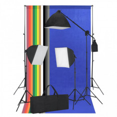 Kit studio foto cu lumini softbox ?i fundaluri foto