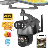 Camera de Supraveghere cu Panou Solar ,PTZ 4G, TSS-Q5M-Z, cu Doua Lentile 3MP/3MP, IR 40m ,50X Zoom, Detectia Miscarii, Slot Card ,App Ubox