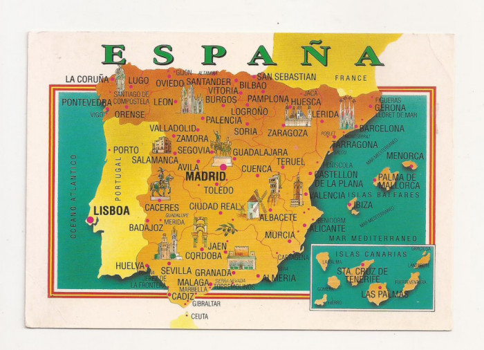 FA9 - Carte Postala- SPANIA - Harta, necirculata