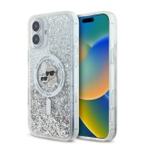 Husa pentru iPhone 16 - Karl Lagerfeld Glitter Liquid MagSafe (KLHMP16SLGKCSGH) - Transparent Karl&amp;Choupette Head