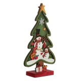 Figurina Brad de Craciun din Lemn cu Om de Zapada si Cadouri, 28.5 cm, Multicolor, CMCLASS