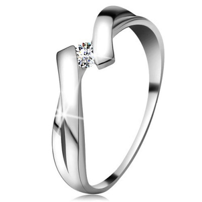 Inel din aur alb 585 cu diamant strălucitor, brațe despicate intersectate - Marime inel: 50 foto