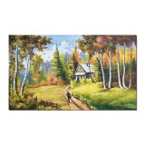 Tablou peisaj pictat manual, La casa de la marginea padurii, 100x60cm ulei pe panza, Constantin Feraru