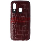 Husa Samsung Galaxy A40, TPU Leather Crocodile, Burgundy, Protectie Premium