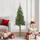 VidaXL Brad de Crăciun subțire Verde 150 cm PVC și lemn de PIN masiv 3394859