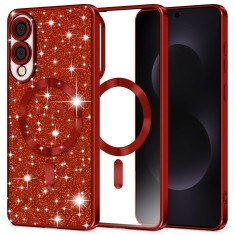Husa premium Samsung Galaxy S25 Edge Techsuit Luxury Glitter MagSafe, rosu foto