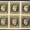 ROMANIA 1866/1867 LP 18 a REGELE CAROL I CU FAVORITI 2 PARALE HARTIE SUBTIRE NEGRU PE HARTIE GALBENA BLOC REPORT 6 TIMBRE CELE 6 TIPURI SARNIERA