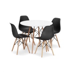 Set masa rotunda stil scandinav + 4 scaune Osaka negru, Artool, MDF si lemn, 90x72 cm