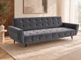 Canapea Extensibila Glamour Gri Inchis, 219 cm, Catifea, Rabatabila Click-Clack, Buzunare Laterale, Arcuri+Spuma