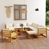VidaXL Set mobilier grădină cu perne 12 piese crem, lemn masiv acacia