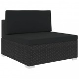 vidaXL Scaun modular de mijloc, 1 buc., negru, poliratan, cu perne