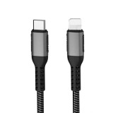 Cablu de &icirc;ncărcare rapidă USB-C la Lightning, 1.5 m, Negru, Nailon, CMCLASS
