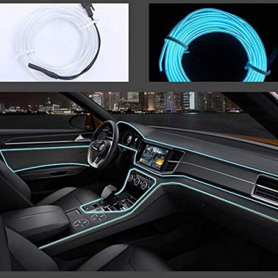 Fir neon luminos lumina ambientala auto bord portiere 5m alimentare usb ice blue foto