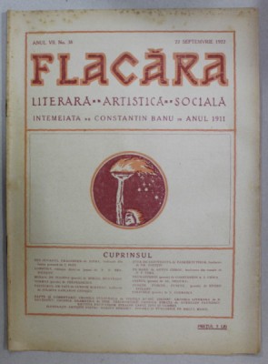 FLACARA , REVISTA LITERARA , ARTISTICA , SOCIALA , ANUL VII , NR. 38 , 22 SEPTEMBRIE , 1922 foto