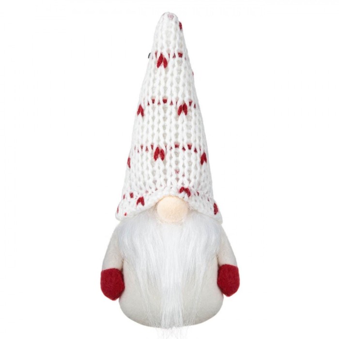 Figurina Decorativă Crăciun, Gnome, 17cm, Culoare Alb Roșu, Material Poliester