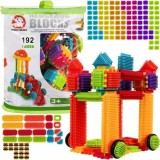 Cuburi educative pentru constructii, 192 piese multicolore, plastic, 29 x 24 x 14 cm