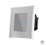 Cumpara ieftin Intrerupator triplu Wi‑Fi cu touch, sticla si rama aluminiu gri Luxion