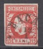 ROMANIA 1869 LP 27 CAROL I CU FAVORITI VALOAREA 15 BANI ROSU STAMPILA BACAU, Stampilat