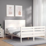 Cumpara ieftin Cadru de pat cu tăblie, 140x190 cm, alb, lemn masiv