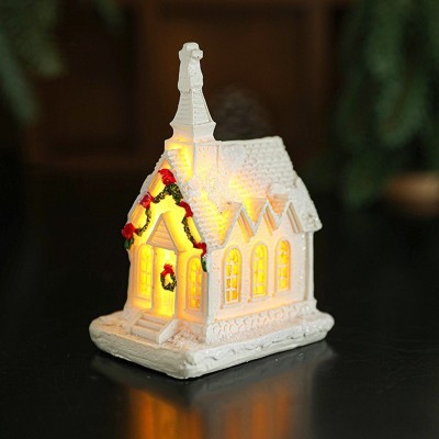 Decoratiune Ornament de Craciun, Flippy, Biserica de Craciun din Rasina, Model Biserica Mica Iluminata din Interior, 8.8 x 6 x 4.5 cm, Alb foto