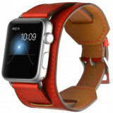 Cumpara ieftin Curea iUni compatibila cu Apple Watch 1/2/3/4/5/6/7, 42mm, Cuff, Piele, Rosu