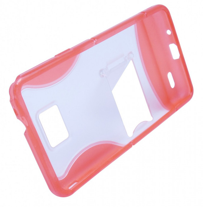 Husa silicon rosu + plastic transparent cu stand pentru Samsung Galaxy S2 i9100 / Galaxy S2 Plus i9105