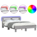 Cumpara ieftin Cadru de pat cu tablie si LED, gri sonoma, 135x190 cm
