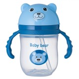 Cană Antrenament, Honey Baby, Ursuleț, M&acirc;nere, Pai Anti-scurgere, Capac Retractabil, Capacitate 235 ml, Albastru, Oem