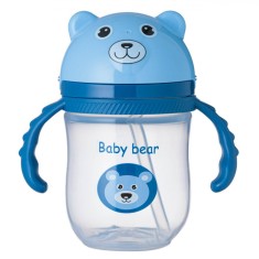 Cană Antrenament, Honey Baby, Ursuleț, M&acirc;nere, Pai Anti-scurgere, Capac Retractabil, Capacitate 235 ml, Albastru