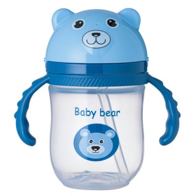 Cană Antrenament, Honey Baby, Ursuleț, M&amp;acirc;nere, Pai Anti-scurgere, Capac Retractabil, Capacitate 235 ml, Albastru foto