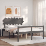 VidaXL Cadru de pat senior cu tăblie, 140x190 cm, gri, lemn masiv