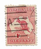 Australia - Emisiuni uzuale - Cangur si harta, 1913 - 1 P, obliterat
