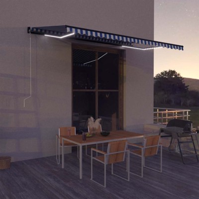 vidaXL Copertină cu senzor v&amp;acirc;nt &amp;amp; LED, albastru &amp;amp; alb, 500x300 cm foto