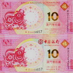 Bancnota Macao 10 Patacas 2021 - PNew UNC (Anul bivolului - set x2 BNU + BoC)