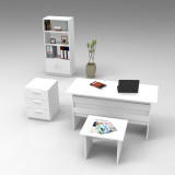 Set de mobilier de birou Clabber, Alb - Stejar - Nuc, 4 piese Biblioteca - Birou - Masa - Rollbox