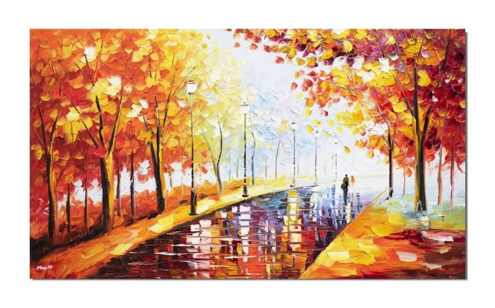 Tablou pictat manual living, dormitor, Noi doi pe aleea vietii, 120x70cm ulei pe panza in relief efect 3D