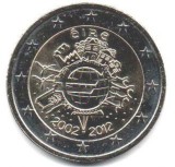 Moneda 2 Euro Irlanda 2012, 10 Ani Euro, UNC, Comemorativa