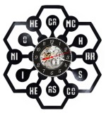 Ceas Perete Decorativ Disc Vinil, Tabelul Periodic Chimie, Elemente Chimice, Negru, 30 cm, Mecanism Quartz Silentios