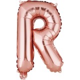 Balon folie metalizata litera r, flippy, 40 cm, umflati cu heliu sau aer, ambalaj individual, pai inclus, rose gold