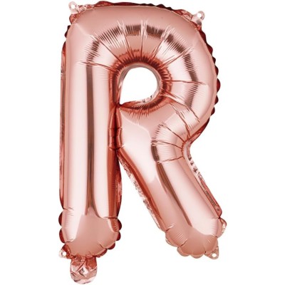 Balon folie metalizata litera r, flippy, 40 cm, umflati cu heliu sau aer, ambalaj individual, pai inclus, rose gold foto